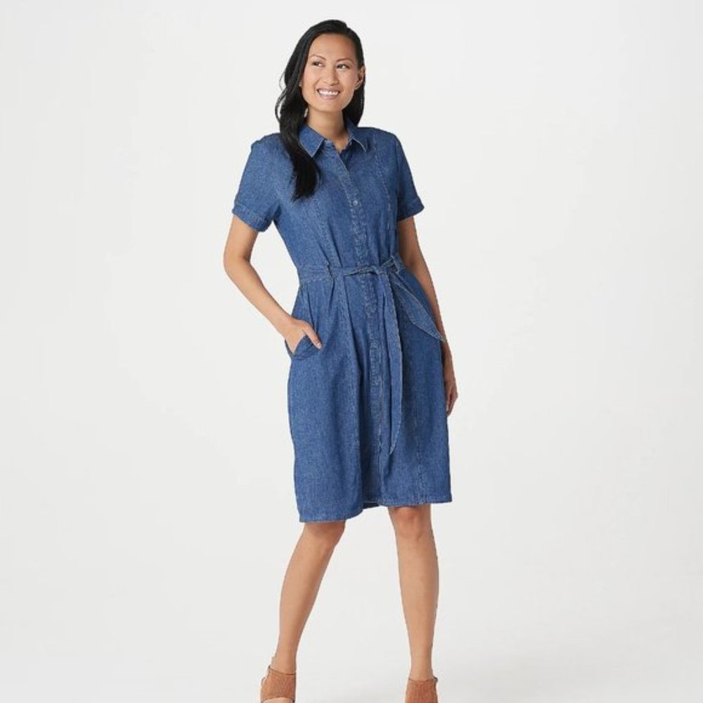 Women's Plus Short-Sleeve Denim Shirt Dress